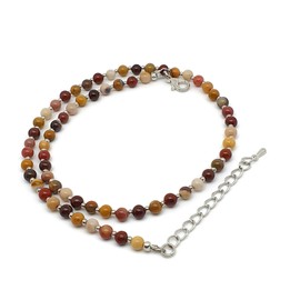 THEPRETTYBITS Mookaite Jasper Beaded Necklace, Natural Gemstone Collar, Boho Chakra Handmade Silver Plated Adjustable 16-inch Strand
