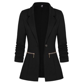 Genhoo Women's Long Stretchy Sleeve Open Front Lightweight Work Office Blazer Jacket Black L