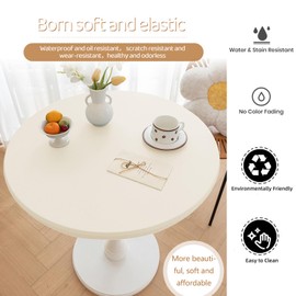 Jeloris Fitted Vinyl Round Tablecloth with Elastic Edge, Waterproof Wipeable PVC Table Cover, for Indoor Outdoor Use (Ivory, 48 inch)