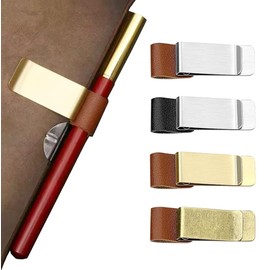 YFFSFDC Pen Holder, Leather Clip, Pen Holder with Stainless Steel Clip, Easy to Carry, Stylish, Notebook, Journal Compatible, Students, Office Supplies, Set of 4