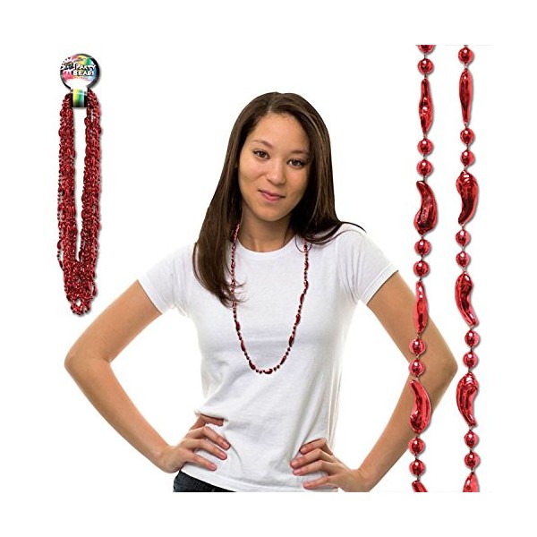 Windy City Novelties 12 Pack Hot Chili Pepper Bead Necklaces | for Bulk Party Favors, Mardi Gras, Cinco de Mayo, Day of the Dead