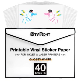Printable Vinyl for Inkjet Printer & Laser Printer - 40 Pcs Glossy White Inkjet Printable Vinyl Sticker Paper, 8.5"x11"
