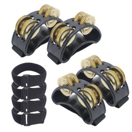 Cheerock 4Pcs Foot Tambourine Set with Adjustable Magic Tape Straps, Foot Shaker Percussion Instrument with Gold Steel Jingle Bells, Fits All Foot Sizes, Ideal for Guitar Drum Playing and Dancing