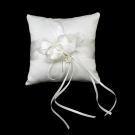 Lovely Bud Wedding Pocket Ring Pillow Cushion Bearer 15 x 15cm, Beige, Square, (r32r2)
