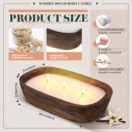 Threlaco 2 Pack Wood Dough Bowl Candle Jar Candle Decorative with Wick Scented Candles Soy Gifts for Men Women Farmhouse Table Centerpiece Home(Vanilla)