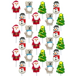 Christmas Lollipops - Holiday Suckers - 24 Individually Wrapped Bulk - Christmas Candy Variety Pack - Santa, Christmas Tree, Snowman, Polar Bear - Stocking Stuffers - Candy Bags - Xmas Party Favors -