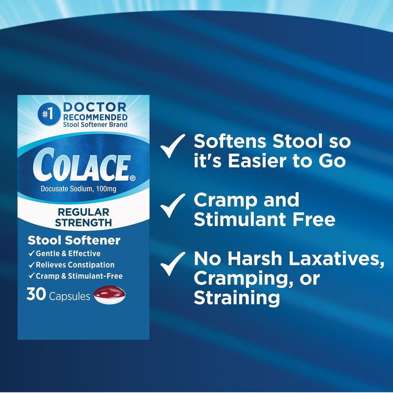 Colace Regular Strength Stool Softener for Gentle Effective Constipation Relief,