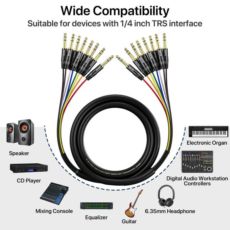 EBXYA 8-Channel 1/4 Inch TRS to TRS Snake Cables 10ft,