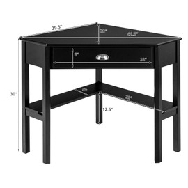 SILKYDRY Corner Computer Desk, Space-Saving Corner Table with Drawer & Shelves, Home Office 90° Triangle Corner Workstation, Modern Makeup Vanity Table, Small Corner Desk for Small Spaces (Black)