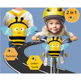 HECKBO 2-in-1 Children's Backpack & Handlebar Bag – Bee – Balance Bike, Bicycle Handlebar Bag, Bicycle Basket, Bicycle Bag, Bicycle Bag, Handlebar Basket, Tricycle, Scooter, Bag, Accessories,