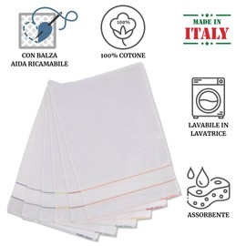 Casatessile Set of 6 Greta Tea Towels with Aida Valance - Bianco