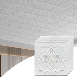 Alow Ceiling Tiles Peel and Stick 13.8in X 13.8in, Peel and Stick Ceiling Sticker Self Adhesive, 3D Embossed for Livingroom, Kitchen (16pcs)