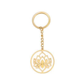 kkjoy Lotus Charms Keyring Stainless Steel Lotus Flower Yoga Symbol Buddhism Unalome Key Ring Purse Bag Accessories Gifts for Women Girls, A - Gold