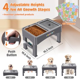 Decflow 2-in-1 Elevated Dog Bowls, 4 Height Adjustable Raised Dog Bowls with Stainless Steel Dog Food Bowls & No Spill Water Bowl, DIY Stickers Foldable Pet Bowl for Medium Large Dogs