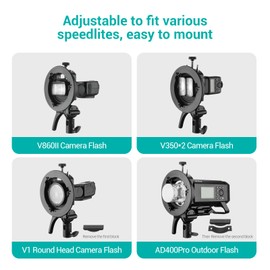 Godox S2 Speedlite Bracket, S-Type Flash Bracket Update Version with Bowens Mount Compatible with Snoot Softbox for Square Round Head Flash AD400PRO V1 AD200PRO AD200 Fresnel Head V860II TT685 TT350