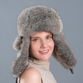 GIBZ Faux Fur Trapper Hats for Women, Plush Ushanka Russian Hat, Outdoor Warm Cap, for Skiing Cycling, Orange