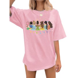 Magic Kingdom Shirts for Women Oversized Princess Castle Graphic Tees Family Holiday Vacation T-Shirt Cute Tops(Pink-1, Small)