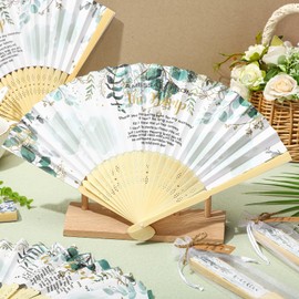 Burbell 50 Set Baby Shower Hand Fans with Organza Bags Thank You Tags Foldable Paper Fans Handheld Bamboo Fans Bulk for Guests Baby Shower Party Gift Gender Reveal Party Favor Supplies(Green)