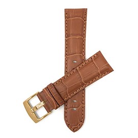 Bandini 24mm Mens Leather Watch Band - Alligator Pattern Leather Watch Strap - Camel 24 mm - Gold Buckle