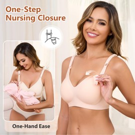 Oleda Nursing Bra for Breastfeeding Wireless Seamless Pregnancy Maternity Bra Sleeping Smooth Bralette with Bra Extenders Beige