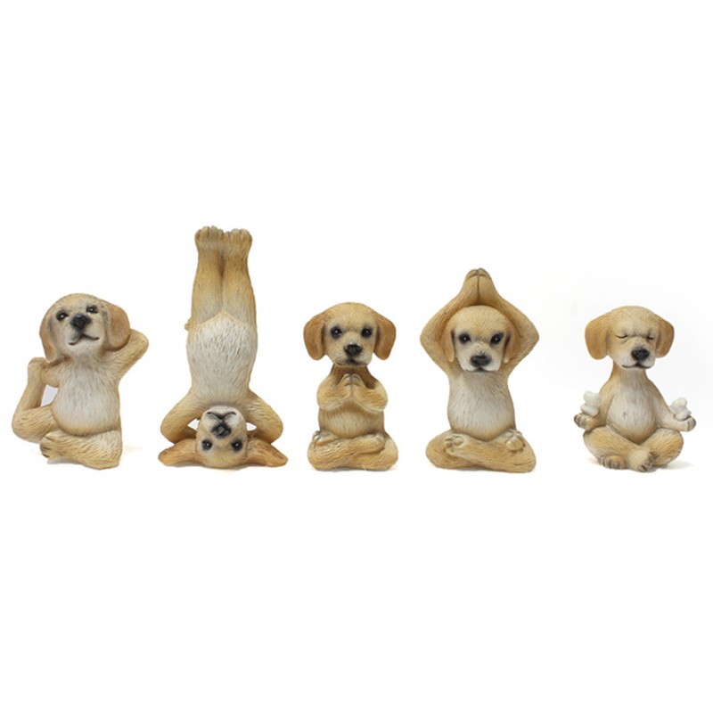 Yoga Dog Figurine Set Dog Doing Yoga Statue Miniature Garden