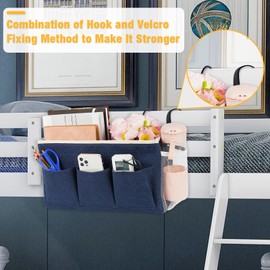 Lilithye Bedside Caddy Bedside Organizer Bedside Storage Caddy with Fixed Straps and Water Bottle Holder for Home College Dorm Bunk Bed Hospital Bed Crib Bed Rails (Navy Blue)