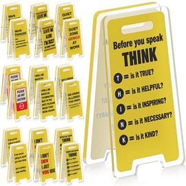 AceOrbit 18 Pcs Funny Desk Signs, Mini Acrylic Office Sign, Funny Office Decor Coworker Yellow Caution Desk Signs Gag Work Gifts for Coworkers Bosses Employees White Elephant Christmas Birthday Gifts