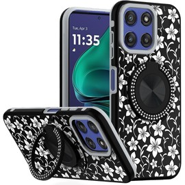 for Moto G Stylus 5G 2025 Metal Diamond CD Pattern Design Matte Finished Hybrid with Rotational Ring [Car Mount Friendly] Case - 7