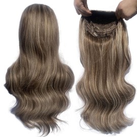 Siddiuop Half Wig Long Wavy highlights Wig 3/4 Full Head 24 Inches Curly Half Wigs Clips in on Synthetic Hair Extensions Hairpieces for Women Quick Weave Self Styled in 60 Seconds Half Wigs