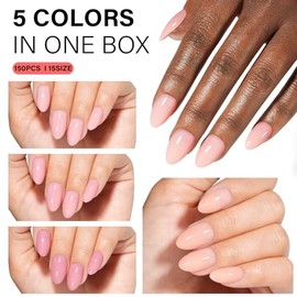 AILLSA Uñas postizas cortas color rosa nude RealFit - Set de 4 puntas de uñas postizas preformadas, extensiones de uñas de larga duración para salón, 