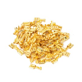 RLECS 150pcs 2.8mm 4.8mm 6.3mm Female Spade Connector Brass Crimp Terminal Connector with Insulating Sleeves Assorted Kit Cold-Pressed Terminal Gold