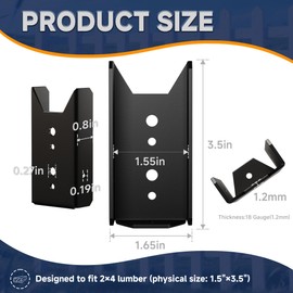 20PCS 2x4 Fence Brackets - Black Powder Coated 18 Gauge 2x4 Brackets for Wood Deck Rail to Post, Heavy Duty Steel Deck Railing Connectors 2 x 4 with Pre-Drilled Screw Holes