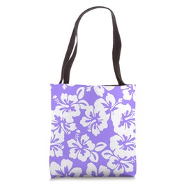 Purple White Hibiscus Reverse Print Aloha Hawaiian Floral Tote Bag