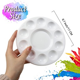 FANDAMEI Round Paint Palettes Plastic Paint Tray Palettes, 6 PCS Paint Tray Palettes, Paint Pallets with 10 Wells for Adults & Kids, for Painting or DIY Craft Class, White