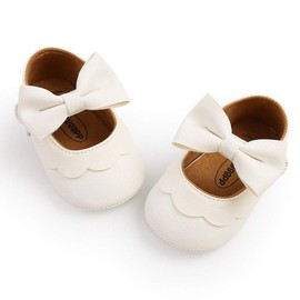 myggpp Zapatos Mary Jane para Niña, Planos con Lazo, Suela Antideslizante, para Boda y Escuela (Blanco, Bebé, 13.0 cm, Medición, Sistema Tallas Calzado JP)