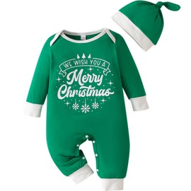Yaopelky My 1st Christmas Outfit with Hat Newborn Baby Romper Baby Boy Girl Merry Christmas Clothes Toddler Onesie Jumpsuit, Green