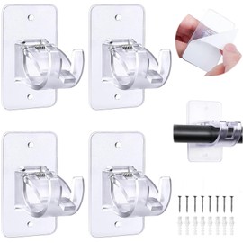 4 PCS Curtain Holder - No Drill Self Adhesive Brackets - Clear Plastic Rod Holder Hook Hanger (Transparent)