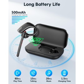 New bee - Auriculares Bluetooth inalámbricos Bluetooth para teléfono celular con funda de carga de 500 mAh, tiempo de reproducción de 80 horas, V5.2, doble micrófono, cancelación de ruido, manos