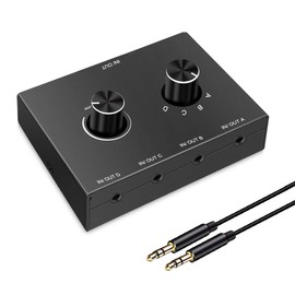 4 Port Audio Switch, 3.5mm Stereo AUX Selector, 4 Input 1 Output / 1 Input 4 Output Splitter, Switcher Box With 4 Channel Switch Knob, No External Power Required