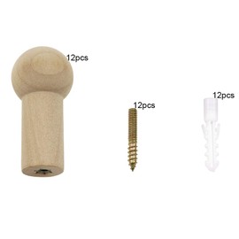 NewZC 12PCS Wooden Coat Peg Natural Wood Hook with Screw 2.5x5.2cm Decoration Wood Peg Hook for Wall Coat Hat Towel Robe Hanger- Maximum Load 7kg