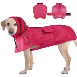Dog Raincoat Waterproof , Reflective Adjustable Rain Jacket with Leash Hole, Convertible Hood/Collar Rain Coat for Dogs Poncho Breathable Lightweight (Neon Pink, XL)