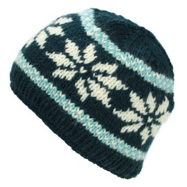 LOUDelephant Knitted Wool Hat, Snowflake Dark Teal