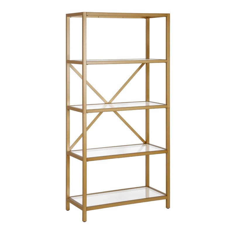 Etta 63'' Tall Rectangular Bookcase in Brushed Brass