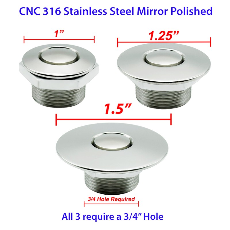Push Button Latches Polished Stainless Steel 1.25"" & 4"" Stud