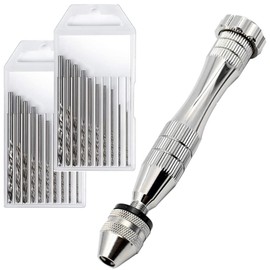 KINGFOREST Precision Pin Vise Hand Drill - Steel Manual Tool with 20-Piece Micro Bits (0.8-3mm) for Resin Casting Molds, Woodworking, Jewelry Making, Model Kits & Miniature Crafting (Silver)