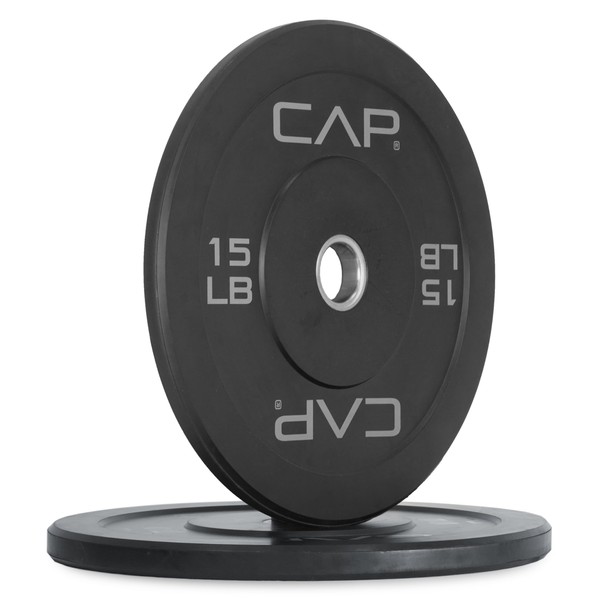 CAP Barbell Budget Olympic Bumper Plate Set with Gray Logo, Black, 15 lb Pair