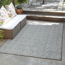 Unique Loom Trellis Collection Modern Geometric Transitional Indoor and Outdoor Flatweave Rug_OTR015, 8 Feet x 11 Feet 4 Inch, Charcoal/Ivory