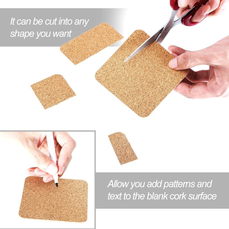 60 Pieces Self Adhesive Cork Coasters Squares/Round 4 x 4