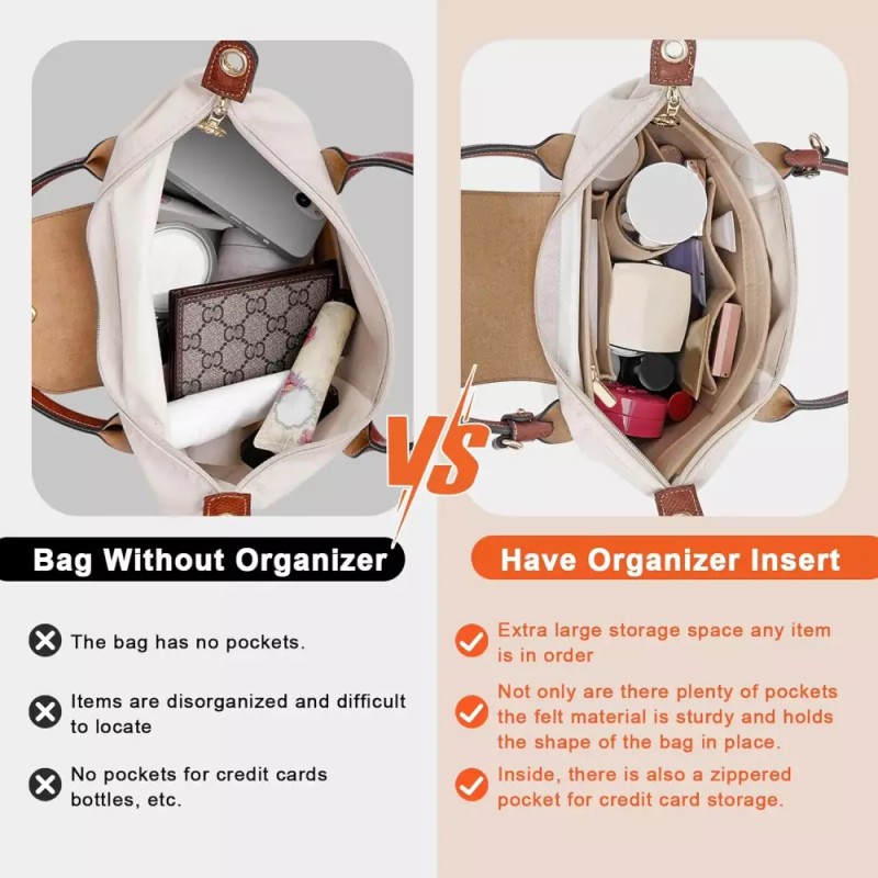 Longchamp 롱샹 르 플리지 S 핸드백용 펠트 지갑 정리함 삽입물(작은