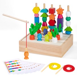ZLLkeji Wooden Toy Set Montessori Toy 5-in-1 Wooden Toy Fishing Game Sorting Game Carrot Harvest Stacking Toy Development Toy Hand Eye Coordination Motor Skills Toy